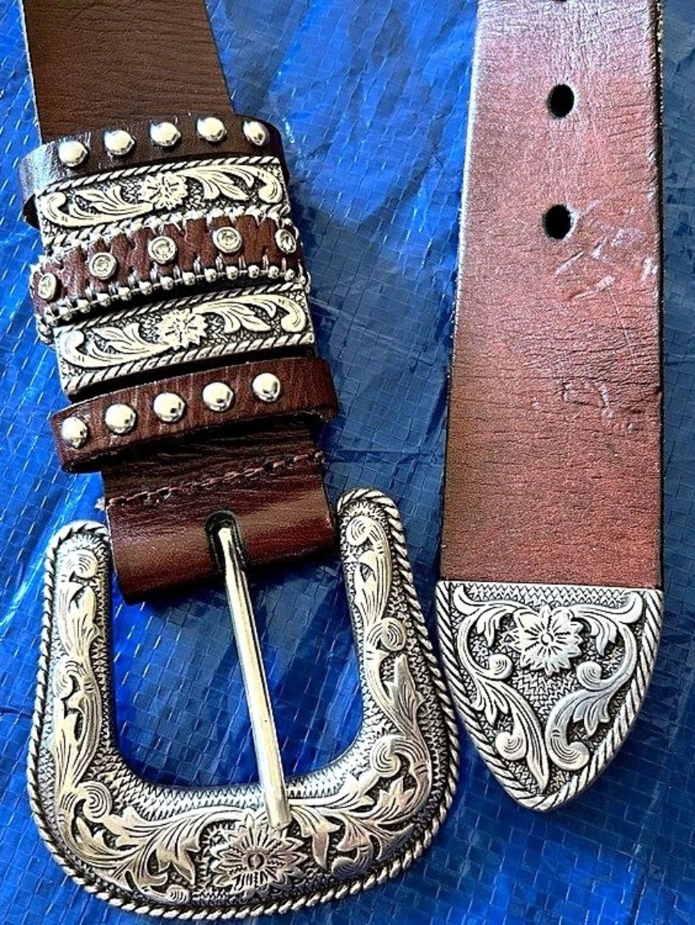 Nocona Western Engraved Buckle Brown Belt
